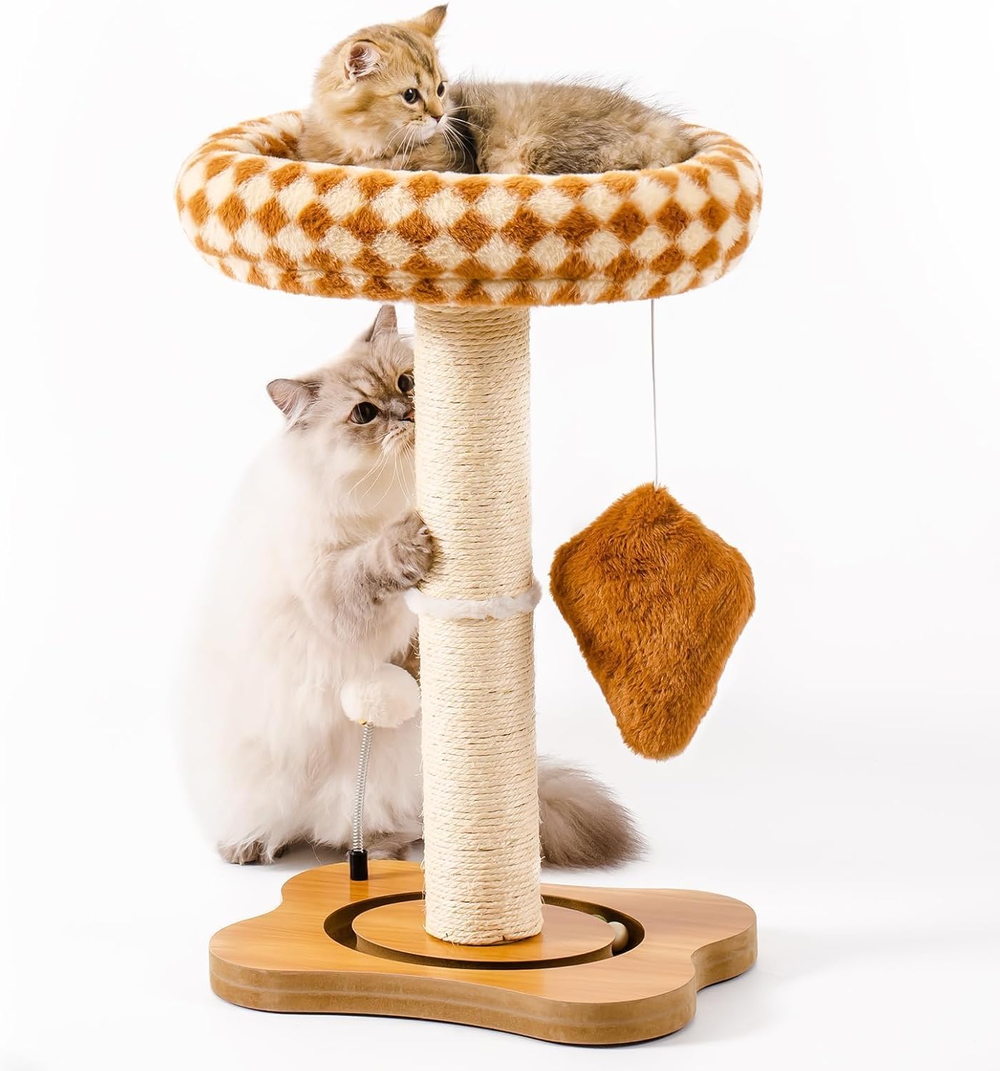 Mewoo Cat Scratching Post With Bed - Small Cat Tower With Sisal Scratcher, Removable Perch & Ball Track Toys For Indoor Cats Brown, Medium