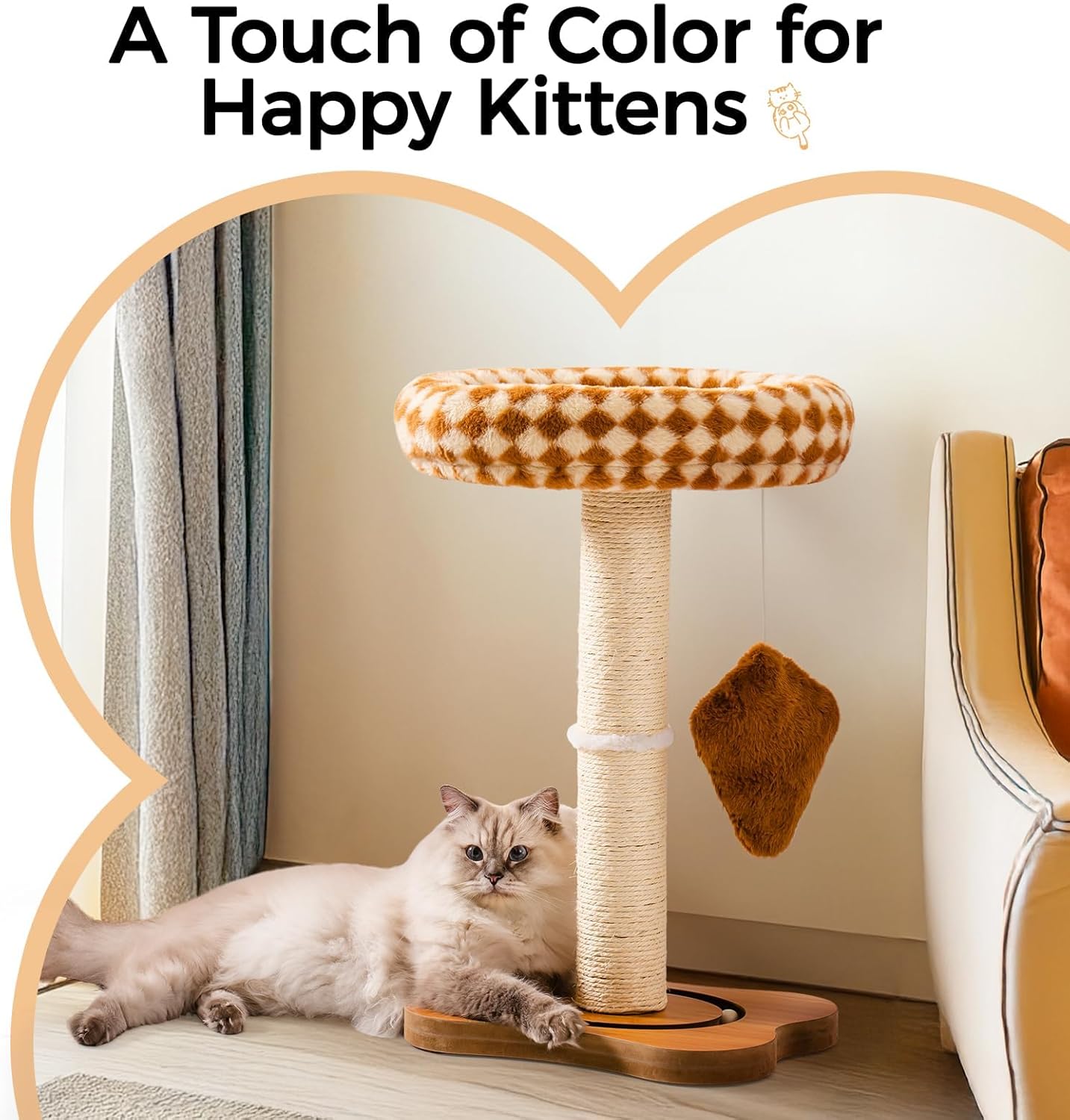 Mewoo Cat Scratching Post With Bed - Small Cat Tower With Sisal Scratcher, Removable Perch & Ball Track Toys For Indoor Cats Brown, Medium