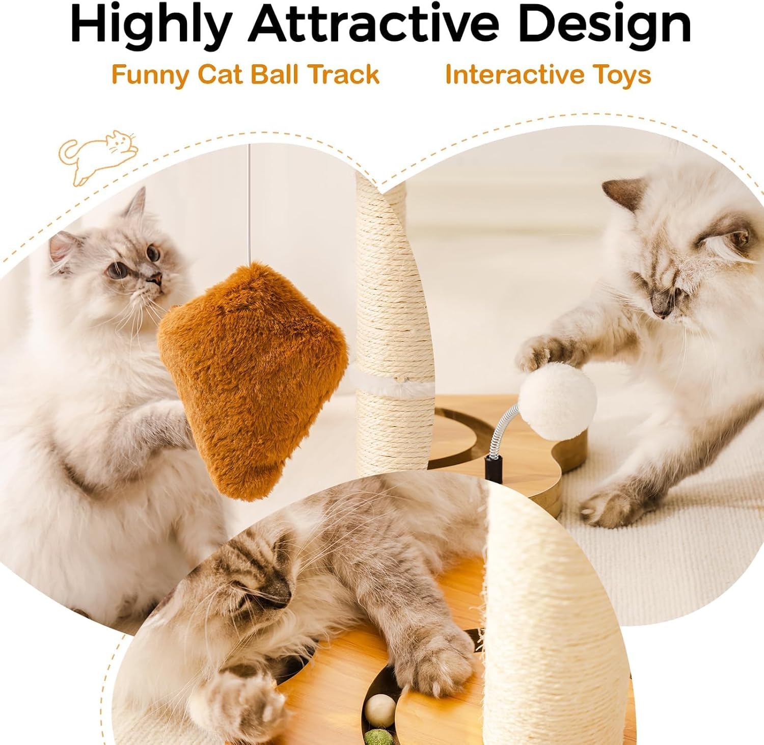 Mewoo Cat Scratching Post With Bed - Small Cat Tower With Sisal Scratcher, Removable Perch & Ball Track Toys For Indoor Cats Brown, Medium